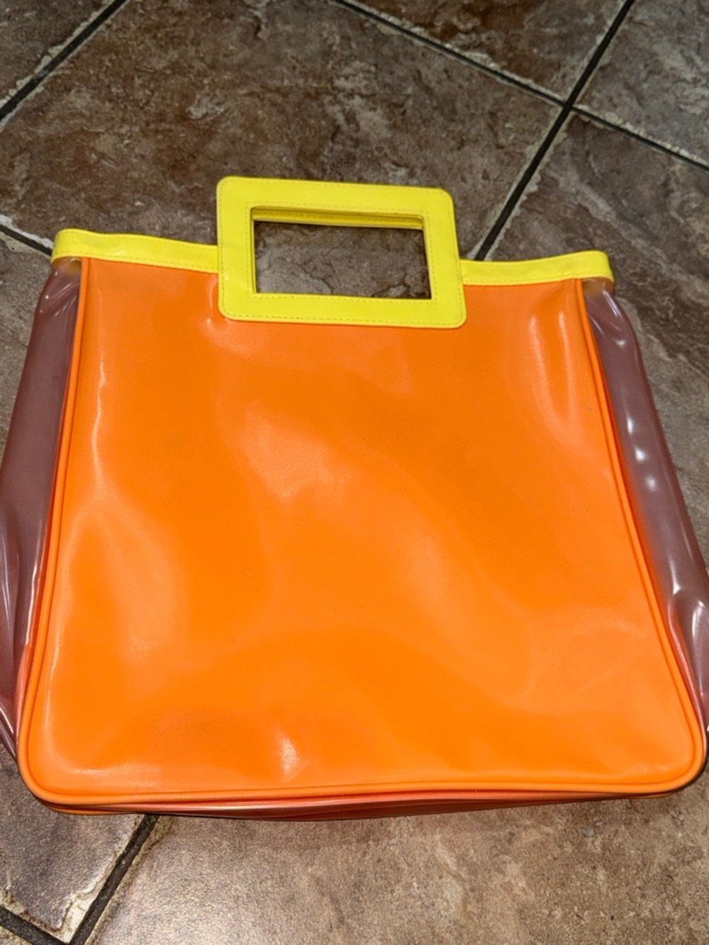 Clinique Bright Orange Tote with Yellow Trim Bag LIKE NEW - Picture 2 of 5